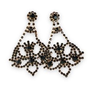 🆕 Stunning 14k Black Crystal CZ Fleur-De-Lis Dangle Drop Earrings NWT